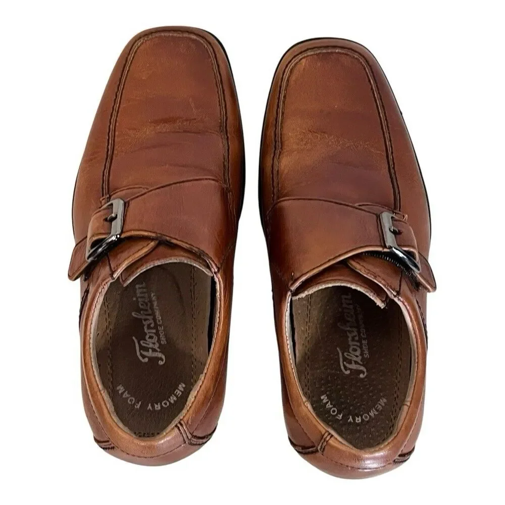 Florsheim Boys' Reveal Monk Jr Strap Cognac Leather Dress‎ Shoes 16541-221 12M